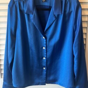 Karen Kane Elegant Blue Satin like Women's Blouse